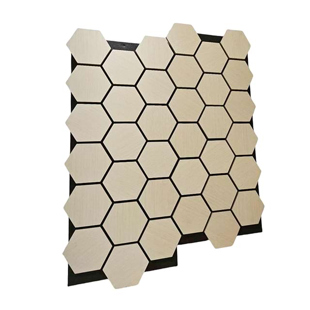 Oak Pet Wool Ceiling Tiles hexagonal Akupanel Acoustic Wall Panels For Home Slat Design Wooden Sound Absorption